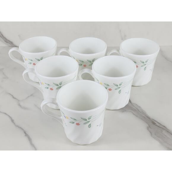 Corelle English Meadow Coffee Mug Teacup 8oz Corning 80s Swirl Pattern x6 Vtg - Picture 2 of 12